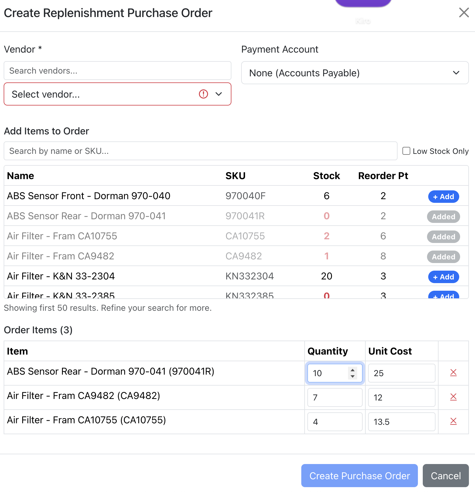 Replenishment Purchase Order
