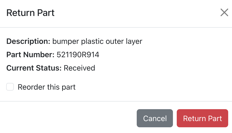 Return Part Dialog