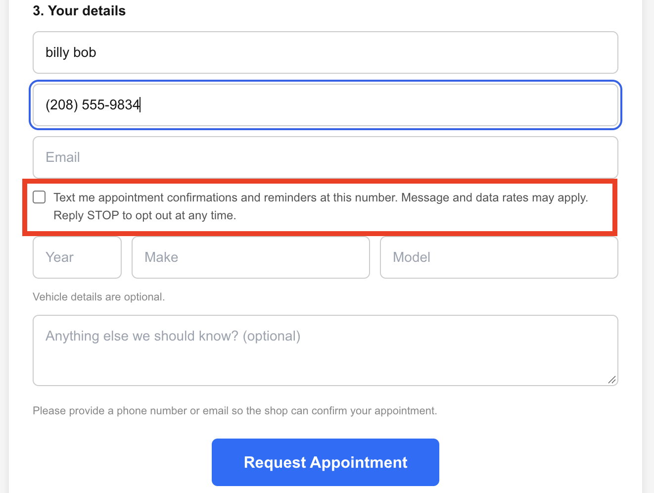 SMS Consent Checkbox